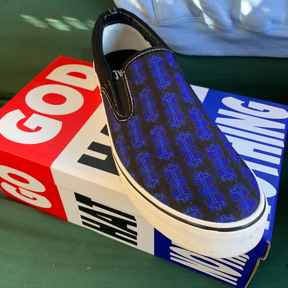 “god hates nothing” superrradical slip ons